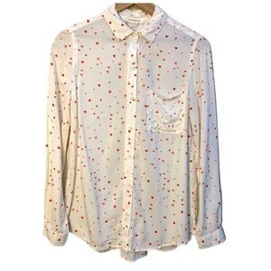 Beach Lunch Lounge Heart Print Button Up Shirt White Red SP.